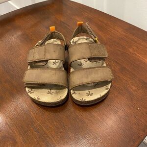 Wonder Nation Brown Double-Strap Velcro Sandals with Orange Pull Tabs